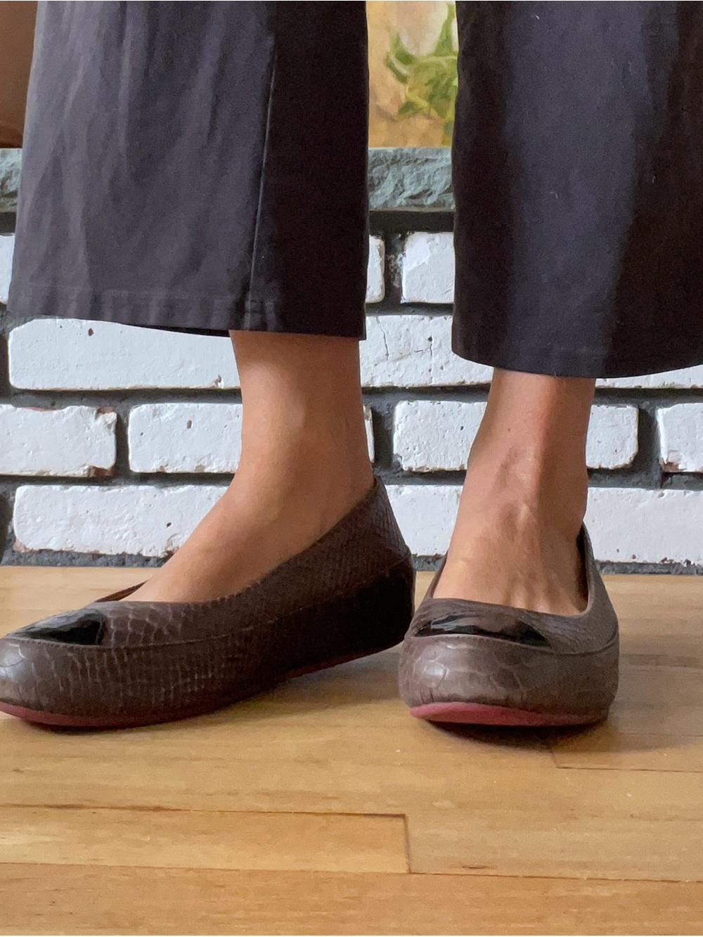 Fitflop Brown Textured Ballet Flats with Subtle Black Accent
